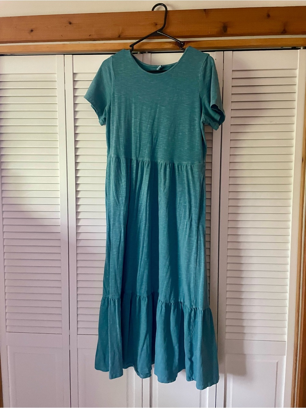 Old Navy Blue Short-Sleeve Ruffle-Hem Maxi Dress